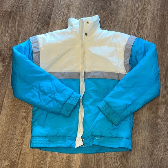 Vintage Snow Trails Medium White and Teal Ski Jacket - Picture 1 of 13